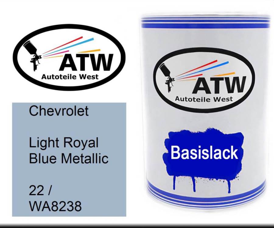 Chevrolet, Light Royal Blue Metallic, 22 / WA8238: 500ml Lackdose, von ATW Autoteile West.